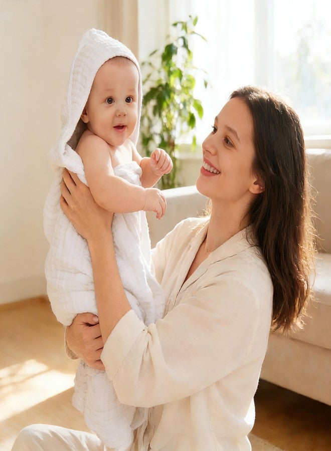 Sunny zzzZZ مناشف استحمام للأطفال من الموسلين بغطاء رأس من Sunny zzzZZ - عبوة من 3 قطع، مصنوعة من القطن 100%، ناعمة، بألوان باستيل هادئة، بما في ذلك الأبيض الكلاسيكي، مناسبة للأطفال حديثي الولادة والرضع والأطفال الصغار - مقاس 32 × 32 بوصة - لون باستيل فاتح وأبيض - Image 3